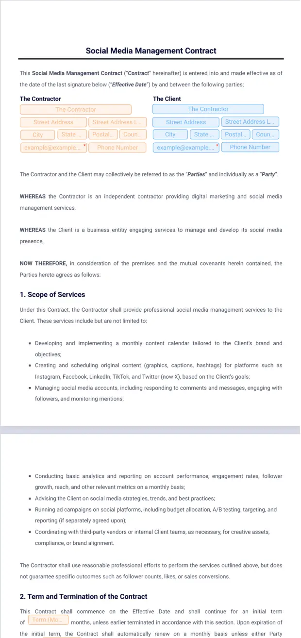 Social Media Management Contract Template
