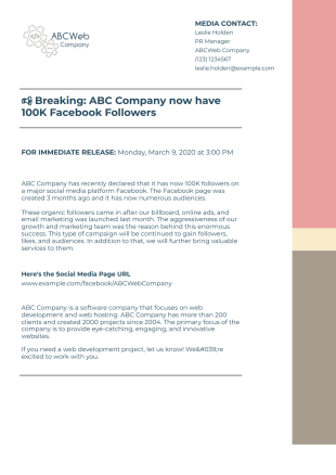 Social Media Press Release Template - PDF Templates