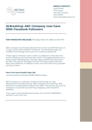 Social Media Press Release Template - PDF Templates
