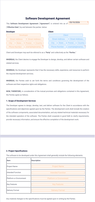 Software Development Agreement Template - PDF Templates