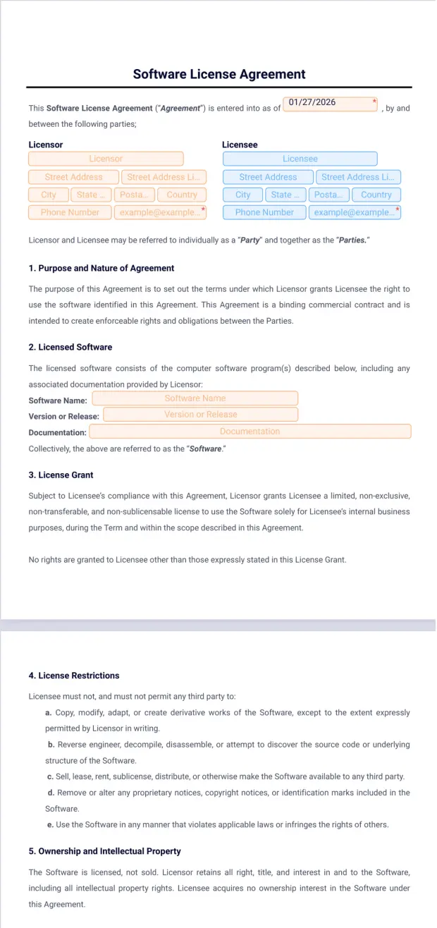 Software License Agreement Template