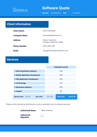 Software Quote Template - PDF Templates