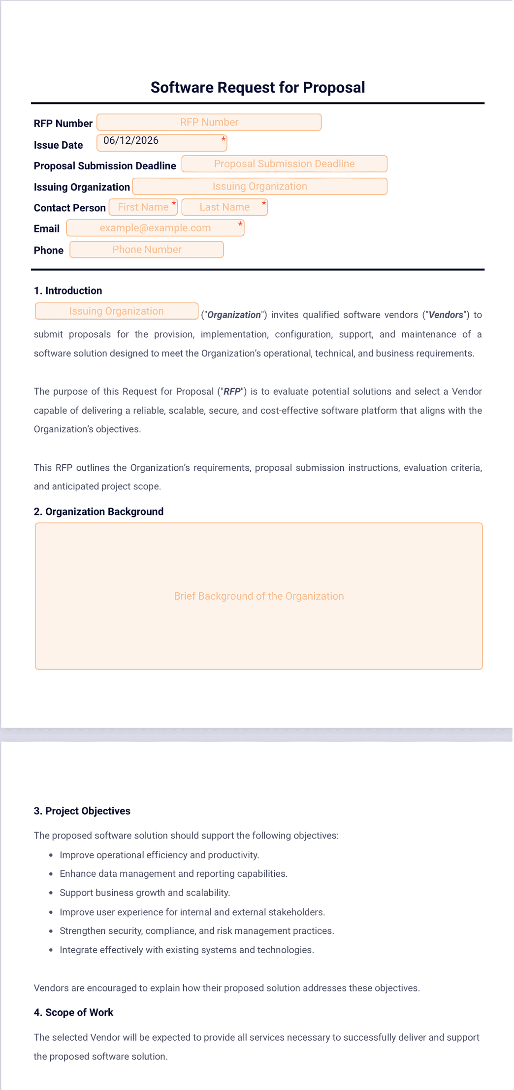 Software Request for Proposal Template - PDF Templates | Jotform
