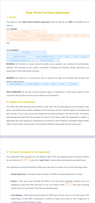 Solar Power Purchase Agreement - PDF Templates