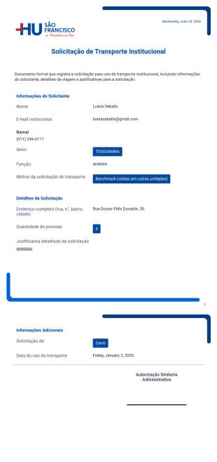 solicitação de transporte husf Modelo de PDF