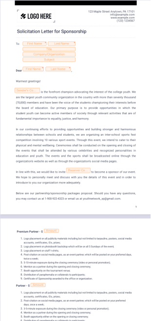 Solicitation Letter for Sponsorship PDF Template