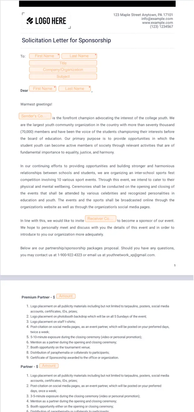 Solicitation Letter for Sponsorship