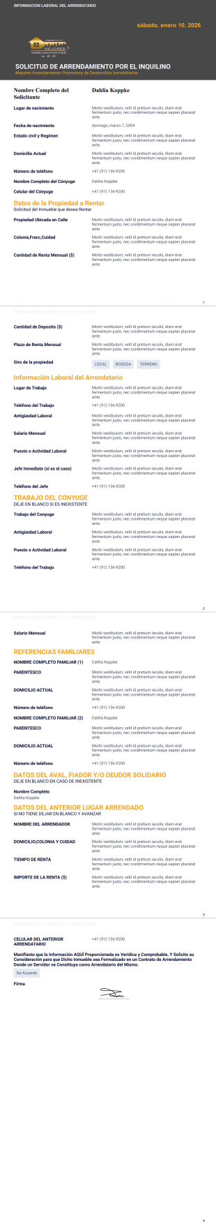 Solicitud De Arrendamiento M.a Plantilla PDF