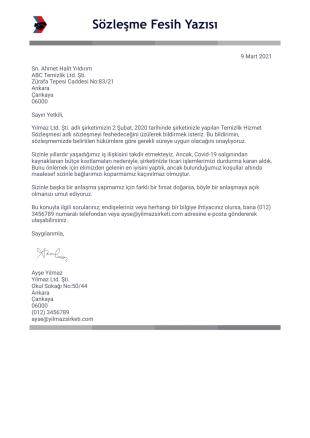 Sözleşme Fesih Yazısı - PDF Templates