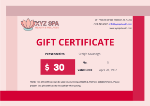 Spa Gift Certificate Template - PDF Templates