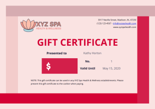 Spa Gift Certificate Template - PDF Templates