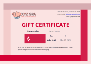 Spa Gift Certificate Template - PDF Templates