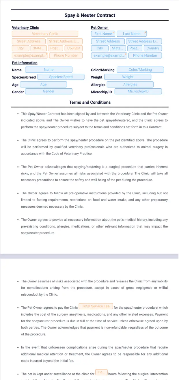 Spay Neuter Contract Template PDF Templates Jotform