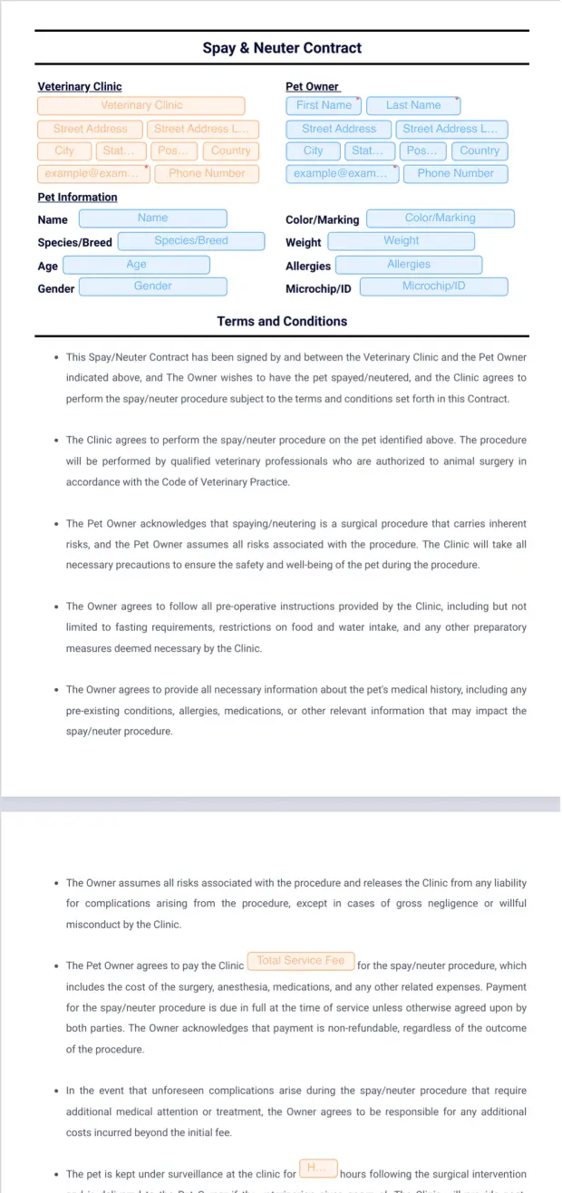 Spay Neuter Contract Template Sign Templates Jotform
