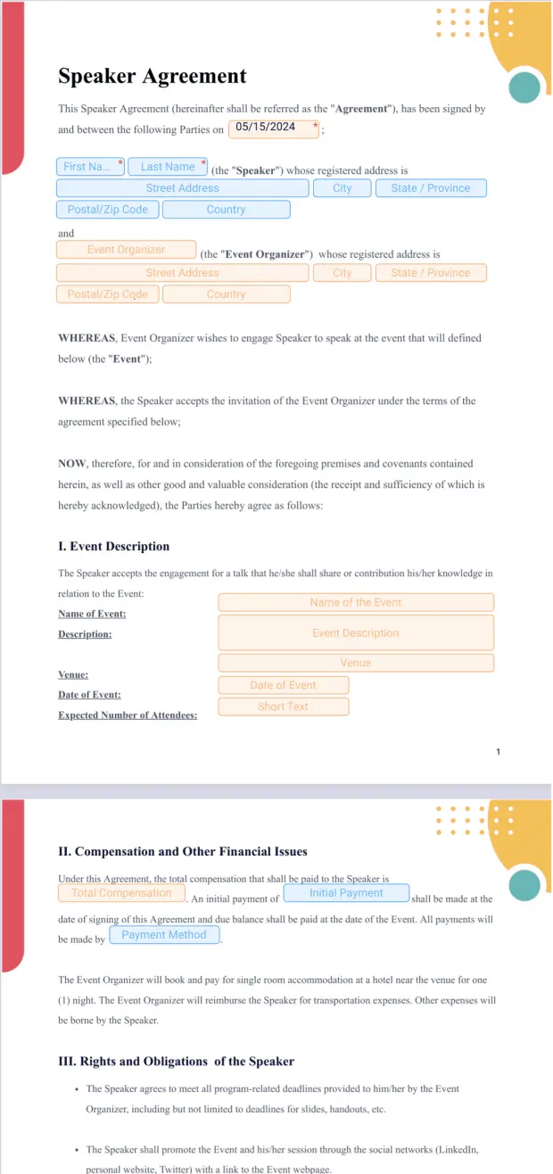 Speaker Agreement Template