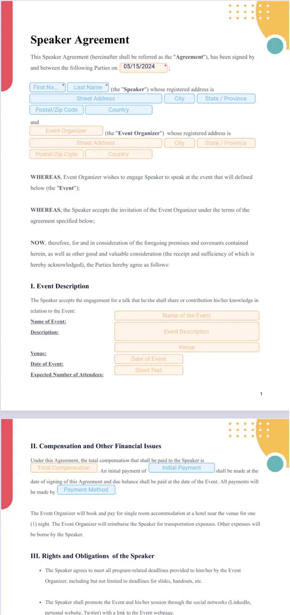 Speaker Agreement Template Sign Templates Jotform