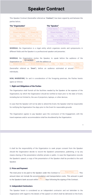 Speaker Contract PDF Template