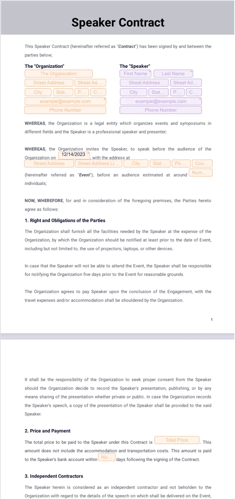 Speaker Contract - Sign Templates | Jotform
