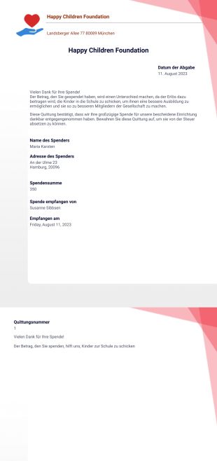 Spendenquittung Vorlage - PDF Templates