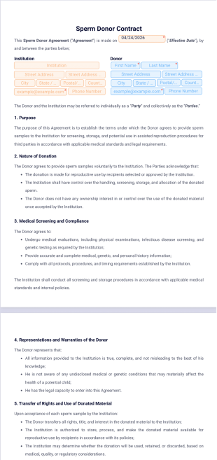 Sperm Donor Contract Template - PDF Templates