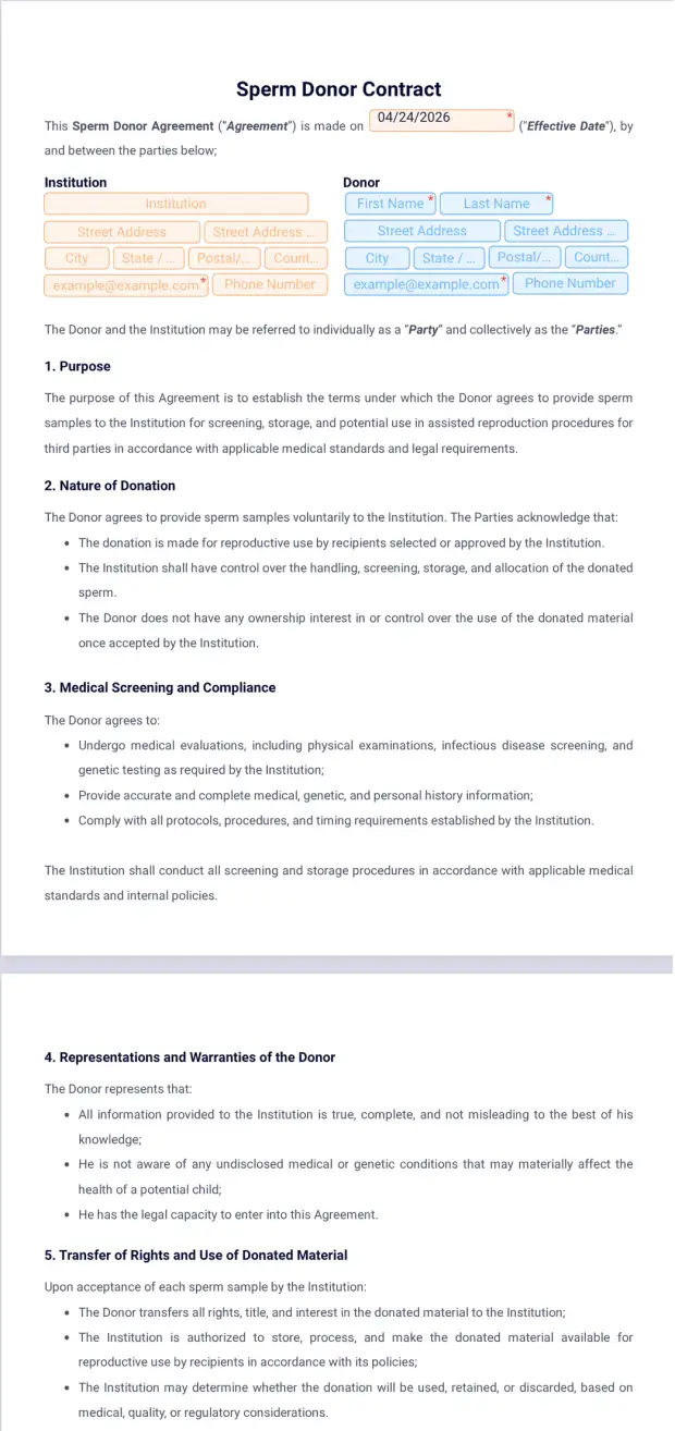 Sperm Donor Contract Template