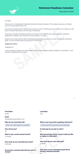 Sphynx Retirement Readiness PDF Template