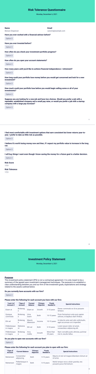 Sphynx Risk tolerance Questionnaire - PDF Templates