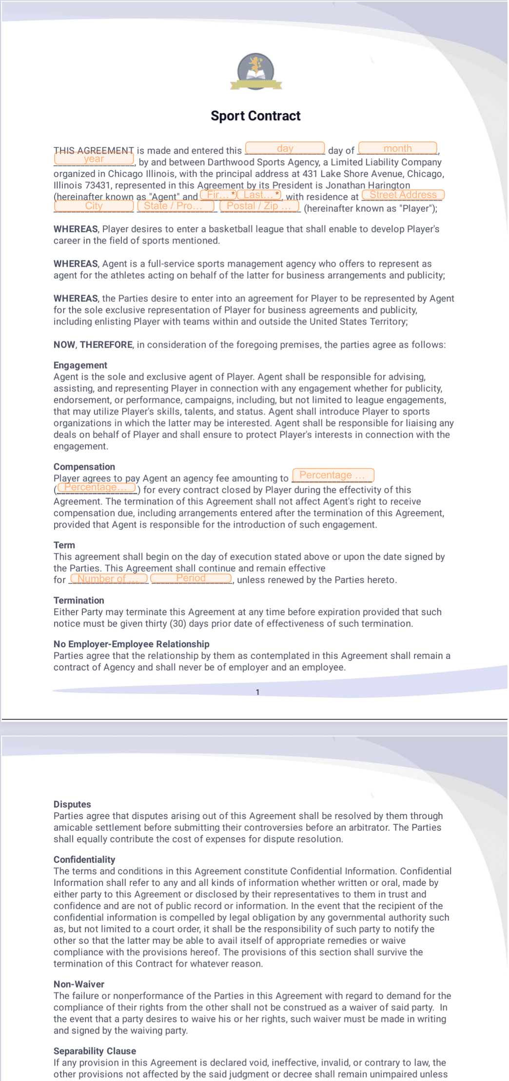 Sport Contract Template - PDF Templates | Jotform