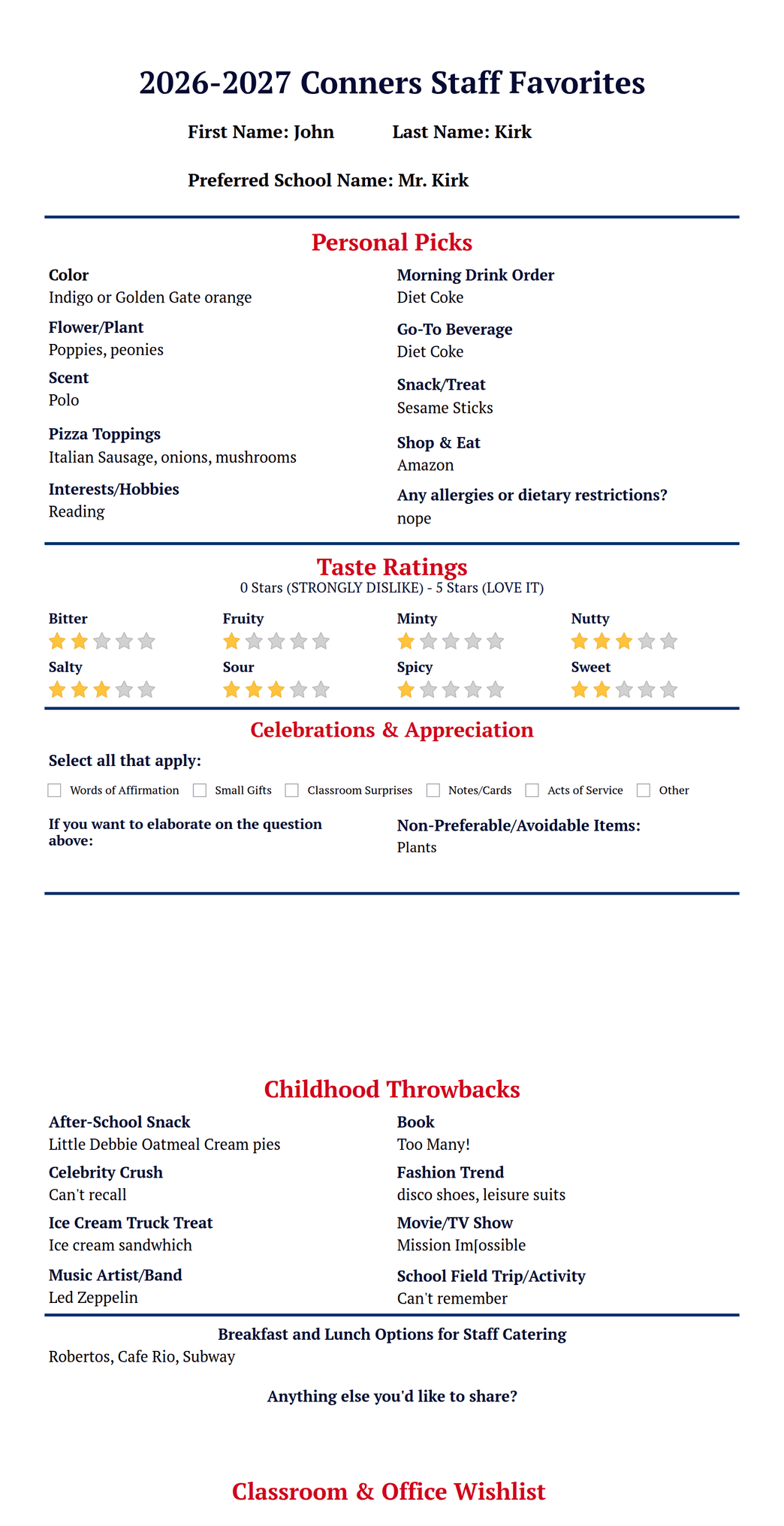 Staff Favorites Document PDF Template | Jotform