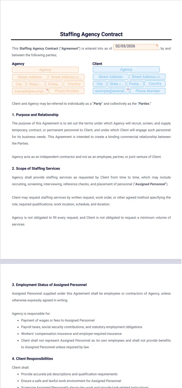 Staffing Agency Contract Template