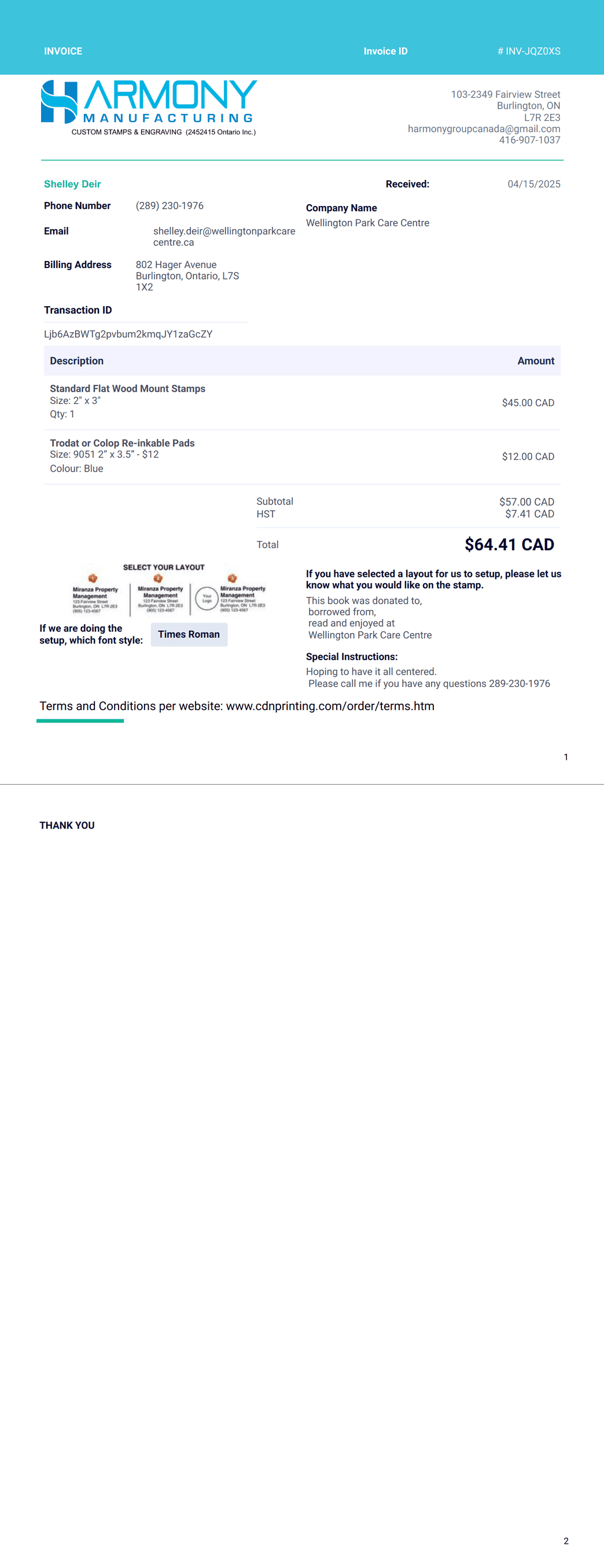 Stamps-SqH-Invoice PDF Template | Jotform