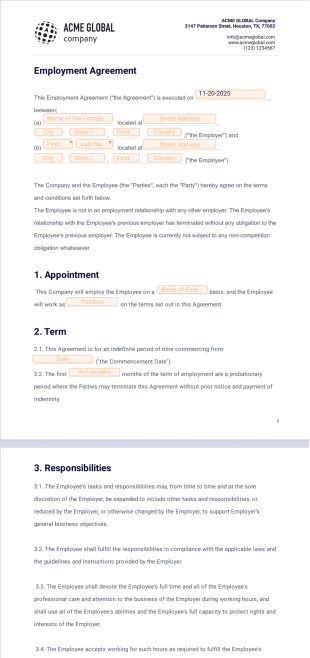 Standard Employment Agreement - PDF Templates