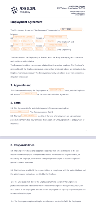 Standard Employment Agreement PDF Template