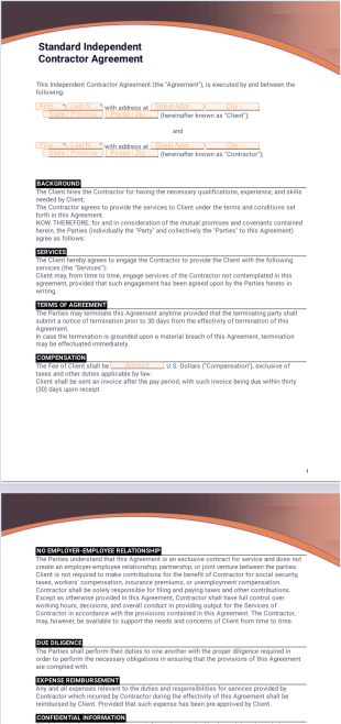 Standard Independent Contractor Agreement PDF Template