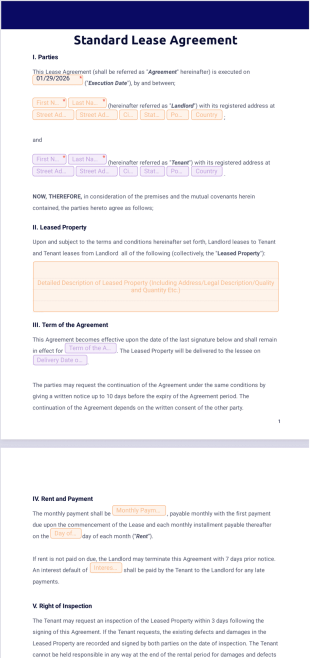 Standard Lease Rental Agreement PDF Template
