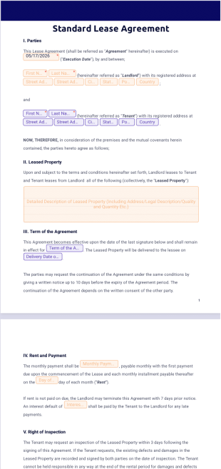 Standard Lease Rental Agreement PDF Template
