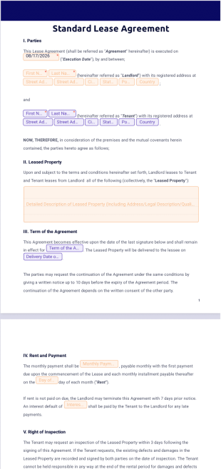 Standard Lease Rental Agreement PDF Template