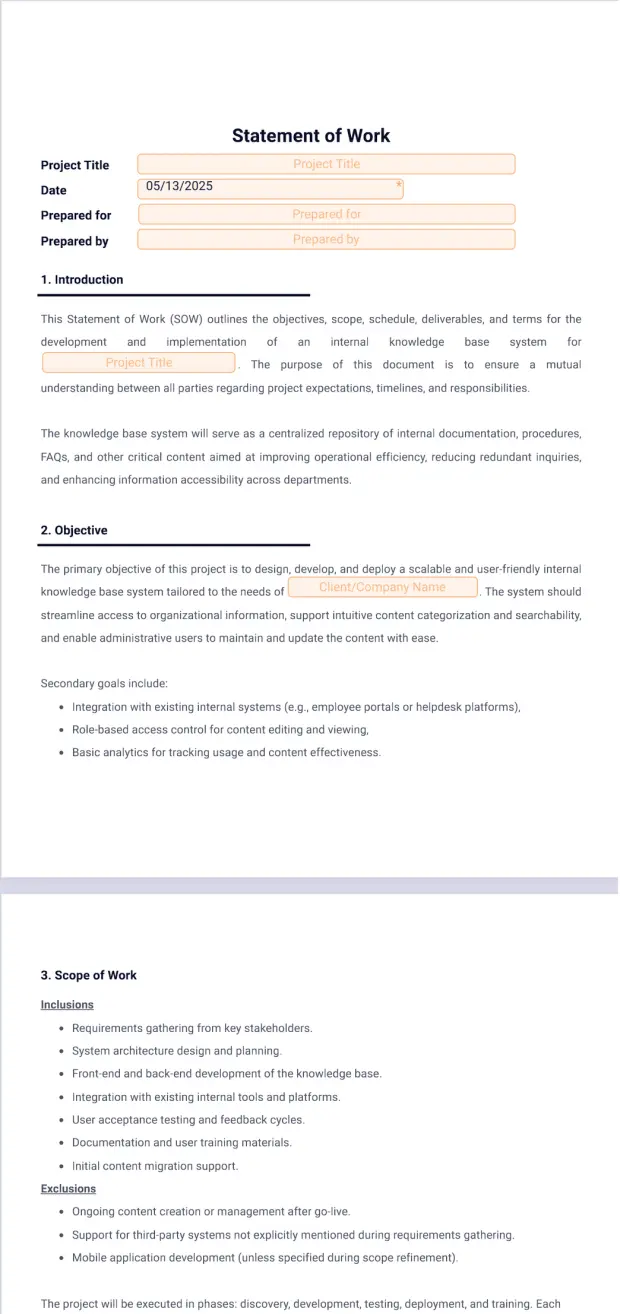 Statement of Work Template