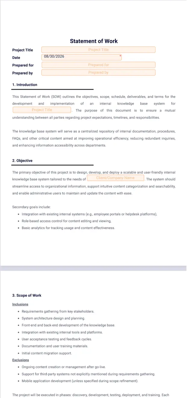 Statement of Work Template - PDF Templates | Jotform