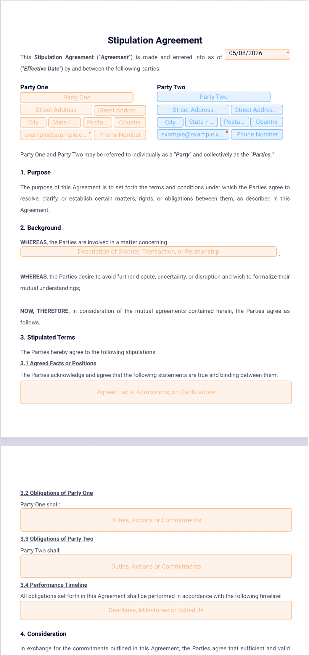 Stipulation Agreement Template - PDF Templates | Jotform