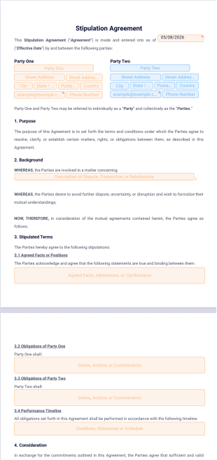 Stipulation Agreement Template - PDF Templates