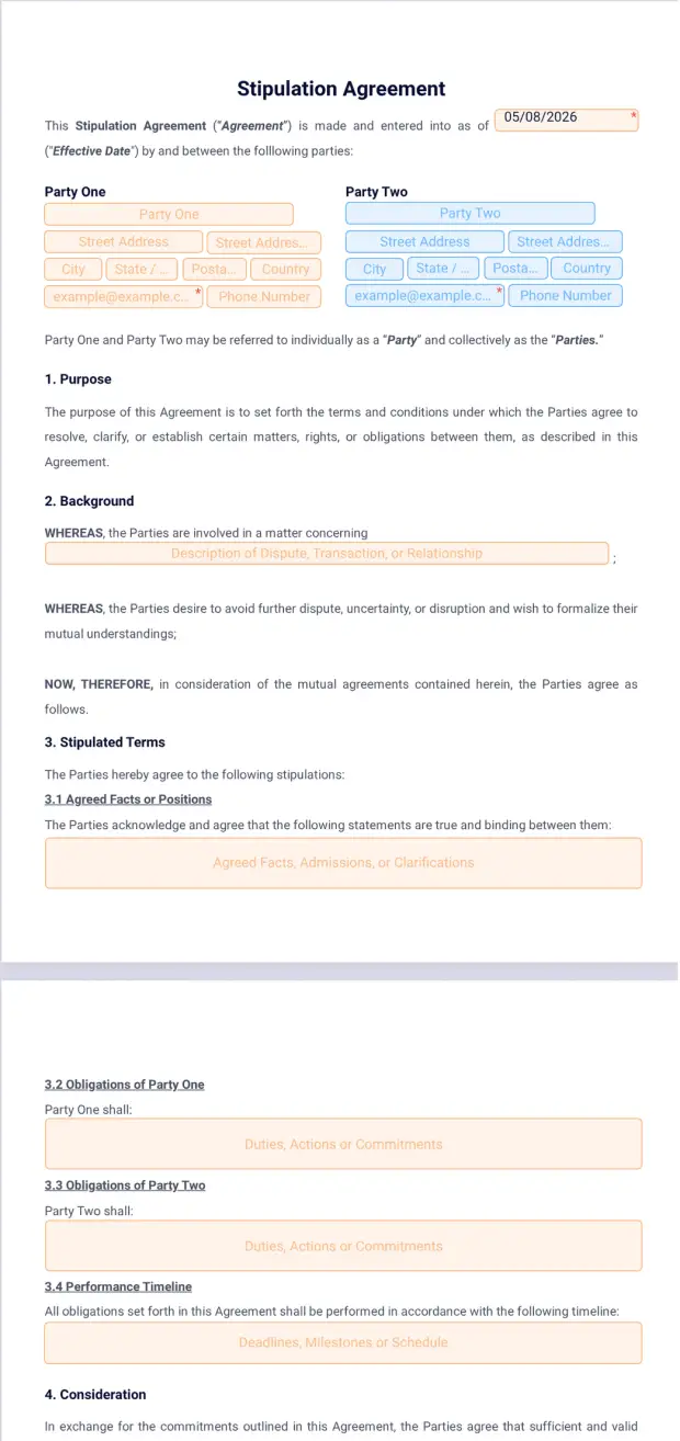 Stipulation Agreement Template - PDF Templates | Jotform