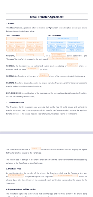 Stock Transfer Agreement PDF Template