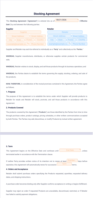 Stocking Agreement Template - PDF Templates