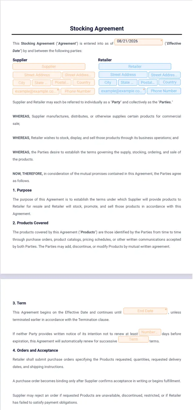 Stocking Agreement Template