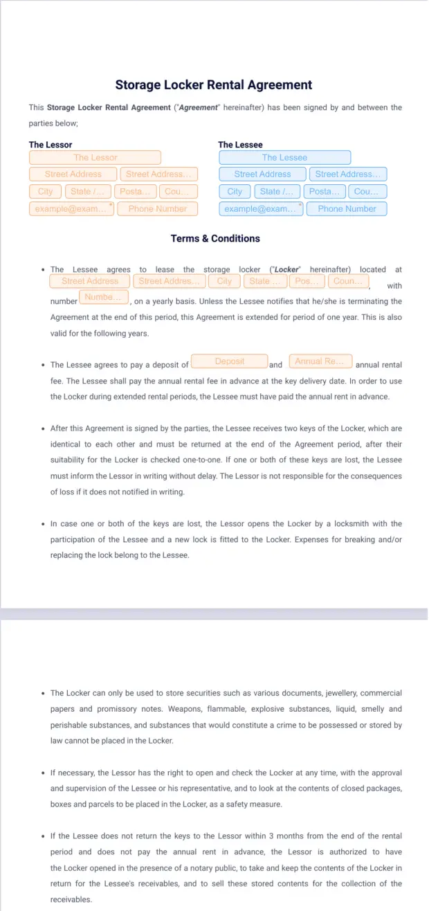 Storage Locker Rental Agreement Template