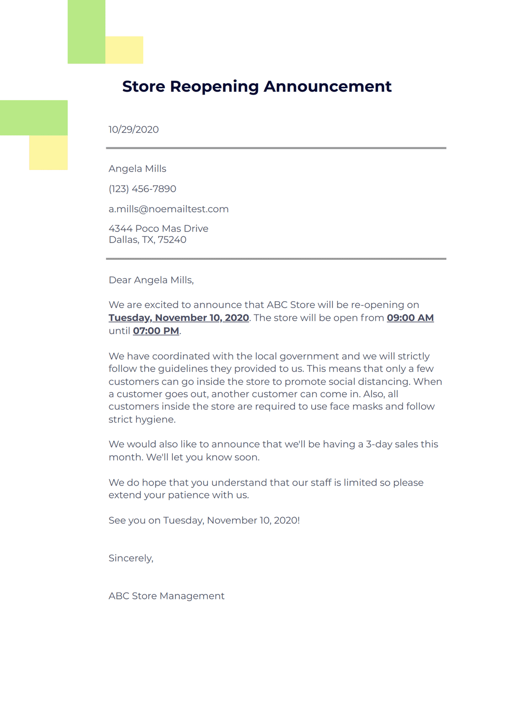 Reopin Inj Store Reopening Announcement Template - PDF Templates | Jotform