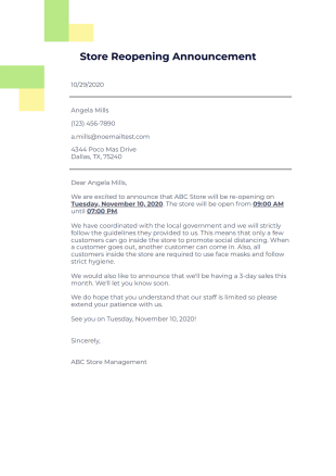 Store Reopening Announcement Template - PDF Templates
