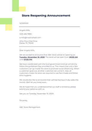 Store Reopening Announcement Template - PDF Templates