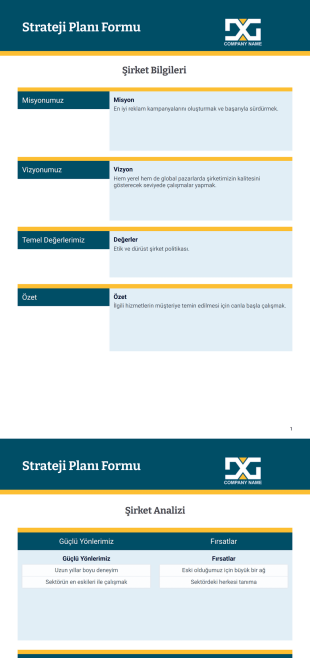 Strateji Planı Şablonu - PDF Templates
